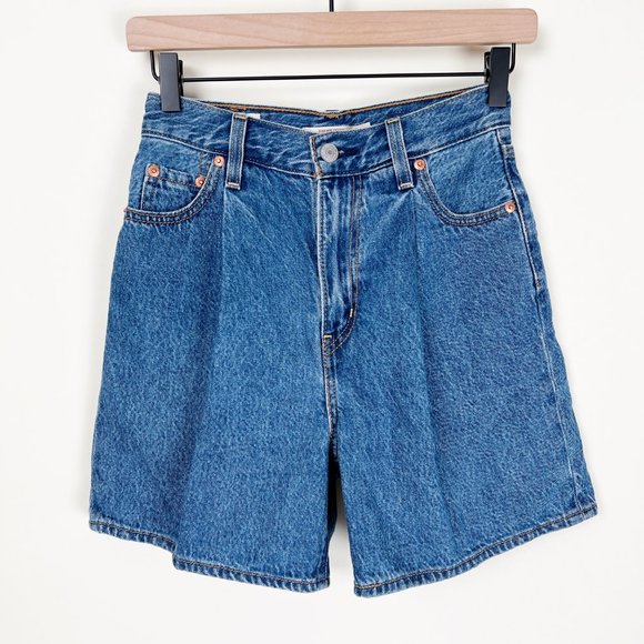 Levi's Pleated Ribcage Denim Shorts Ultra High Rise Waisted Preppy Now And Then - Picture 6 of 15